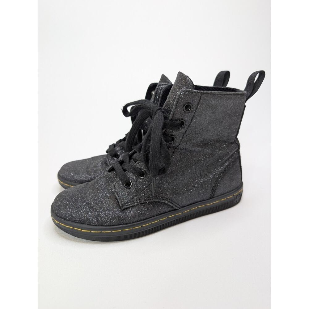 Dr. Martens Hackney Black Glitter Leather Combat Boots Women's US 5